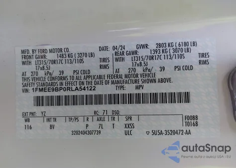 2024 Ford Bronco Badlands z USA, uszkodzony, nr VIN 1FMEE9BP0RLA54122